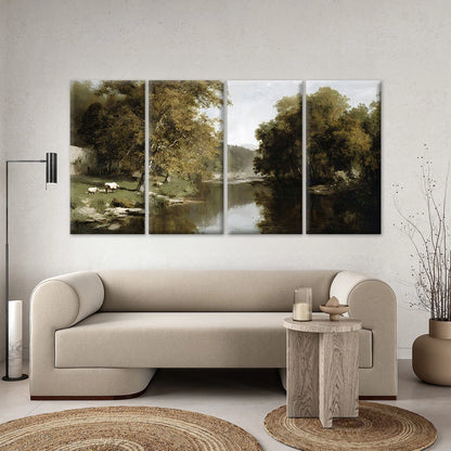 4pcs Classical River Landscape Painting Wall Art Canvas Framed 45x80cm - High Quality Print 100% Australian Made Wall Canvas Ready to Hang