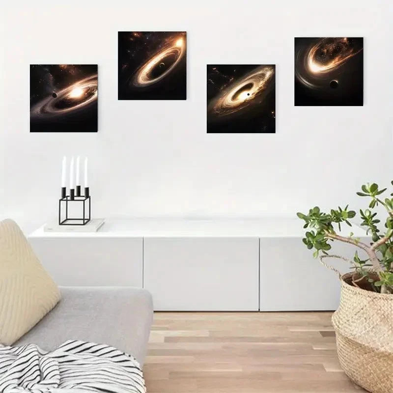 4pcs Black Hole & Cosmic Nebulae Wall Art Canvas Framed