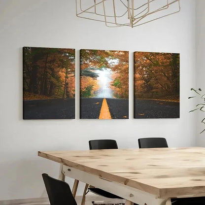 3pcs Natural Modern Trees with Road Wall Art Set Canvas Framed 40x60cm - High Quality Print 100% Australian Made Wall Canvas Ready to Hang