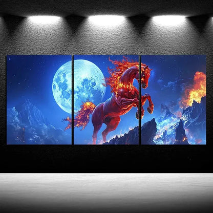 3pcs Moonlit Horse Animal Themed Metal Print Ready to Hang Art