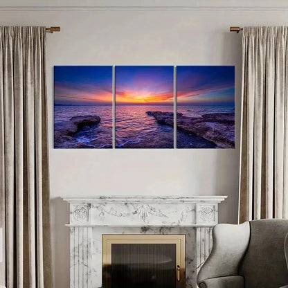 3pcs Coastline Sea Beach and Sunset Wall Art Set Canvas Framed 40x60cm - High Quality Print 100% Australian Made Wall Canvas Ready to Hang