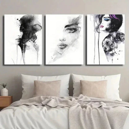 3pcs Black and White Female Portrait Wall Art Set Canvas Unframed - High Quality Print 100% Australian Made Wall Canvas