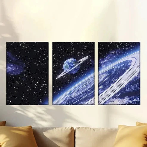 3pcs Vibrant Space Scene with Earth & Nebulae Wall Art Set Canvas Unframed – High Quality Print 100% Australian Made Wall Canvas