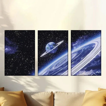3pcs Vibrant Space Scene with Earth & Nebulae Wall Art Set Canvas Unframed – High Quality Print 100% Australian Made Wall Canvas