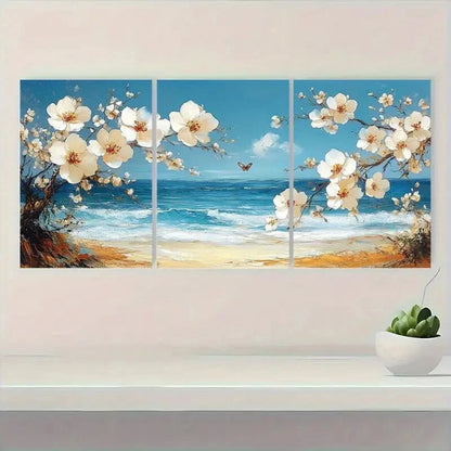 3pcs Flowers & Butterflies Vibrant Coastal Metal Print Ready to Hang Art