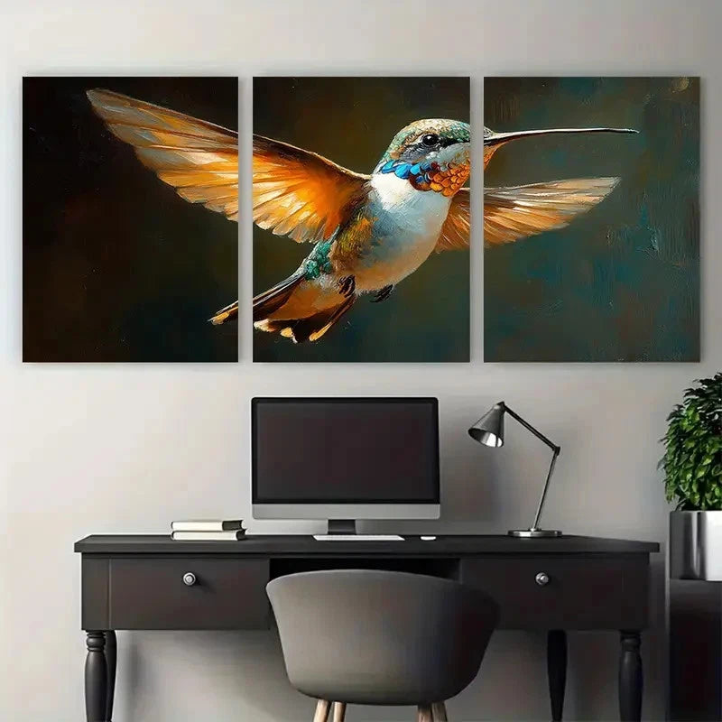 3pcs Vibrant Hummingbird Colorful Décor Perfect Wall Art Set Canvas Framed 60x90cm - High Quality Print 100% Australian Made Wall Canvas Ready to Hang