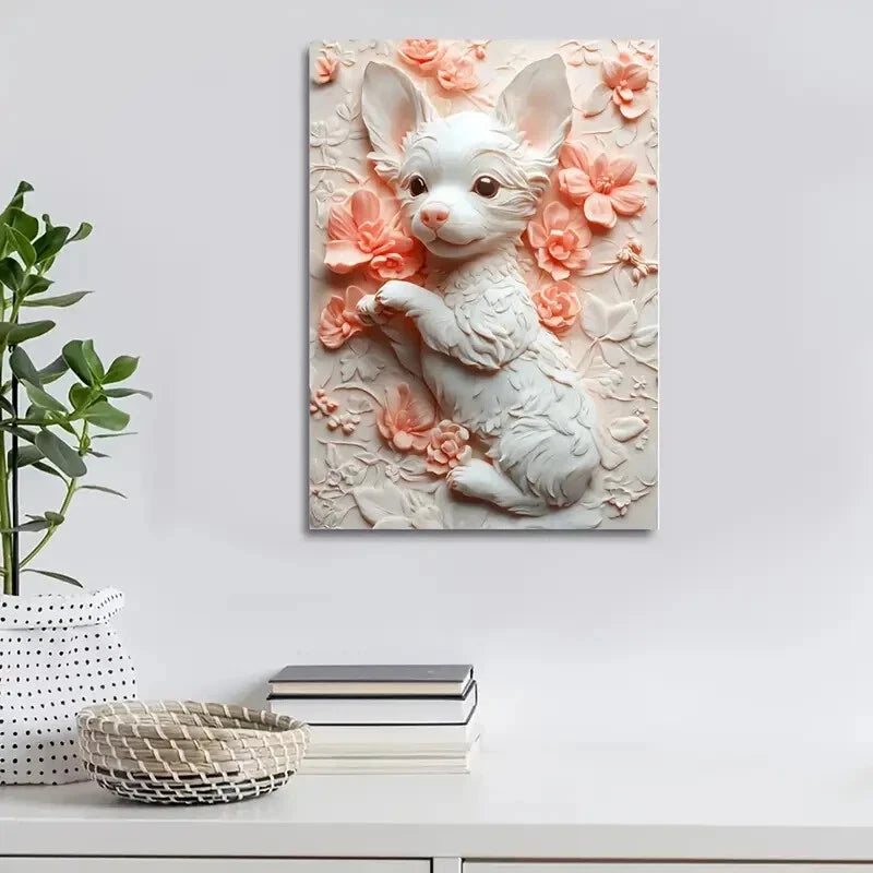 'Jack The Puppy' Heart Blossoms Painting 40x60cm Metal Print Ready to Hang