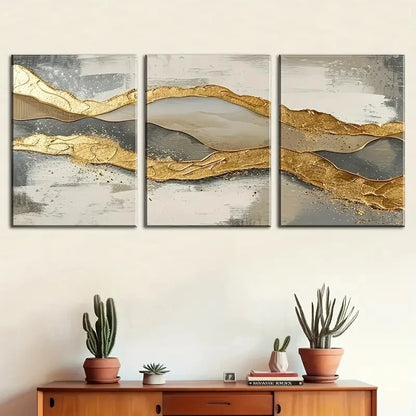 3pcs Featuring Luxurious Golden Abstract Perfect Wall Art Set Canvas Framed 40x60cm - High Quality Print 100% Australian Made Wall Canvas Ready to Hang
