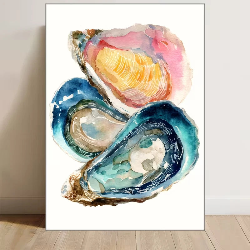 Coastal Watercolor, Beach Sea Shell 60x90cm Metal Print Ready to Hang