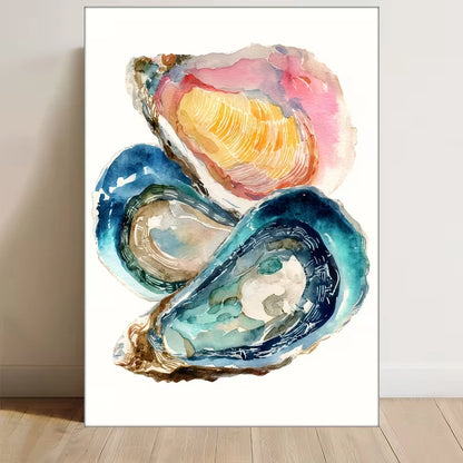 Coastal Watercolor, Beach Sea Shell 60x90cm Metal Print Ready to Hang