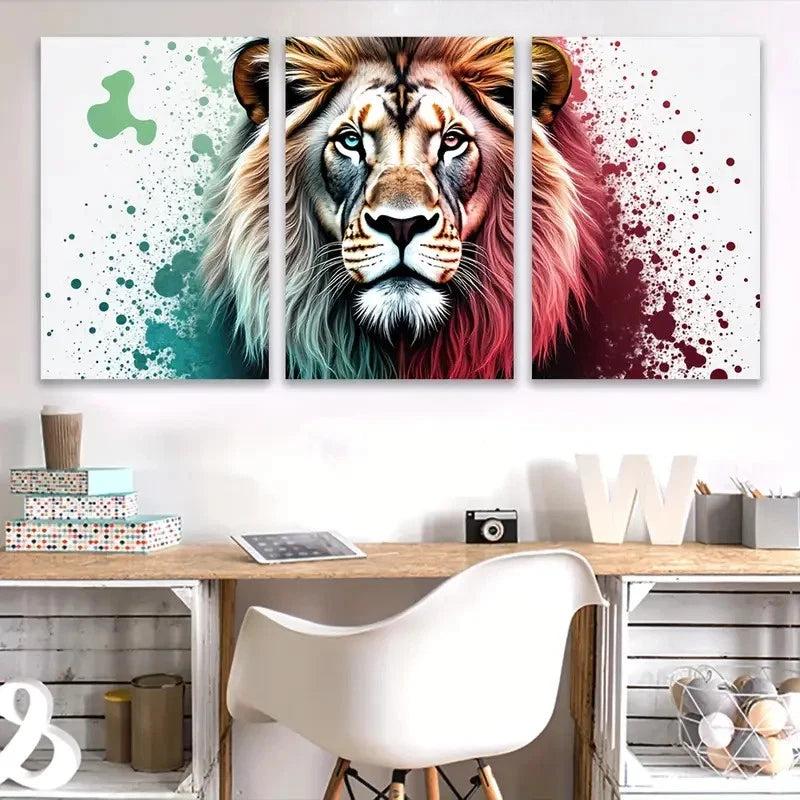 3pcs Colorful Lion Portrait Wall Art Set Canvas Framed 50x70cm - High Quality Print 100% Australian Made Wall Canvas Ready to Hang