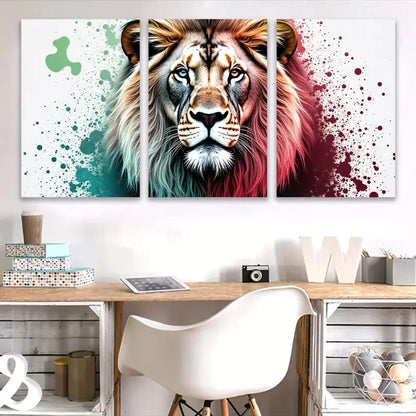 3pcs Colorful Lion Portrait Wall Art Set Canvas Framed 50x70cm - High Quality Print 100% Australian Made Wall Canvas Ready to Hang