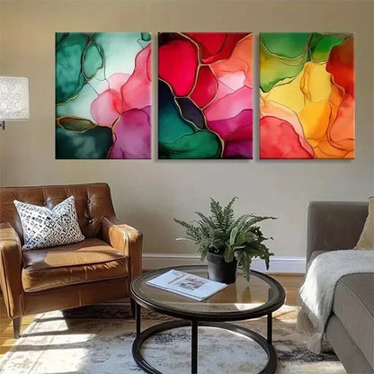 3pcs Colorful Abstract Fluid Modern Perfect Wall Art Canvas Unframed - High Quality Print 100% Australian Made Wall Canvas