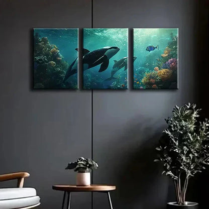 3pcs Killer Whale & Ocean Life Wall Art Set Canvas Unframed - High Quality Print 100% Australian Made Wall Canvas