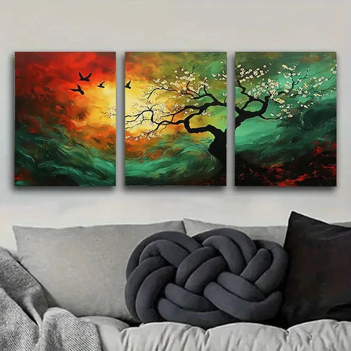 3pcs Abstract Tree with Birds Wall Art Set Wall Art Set Canvas Unframed - High Quality Print 100% Australian Made Wall Canvas