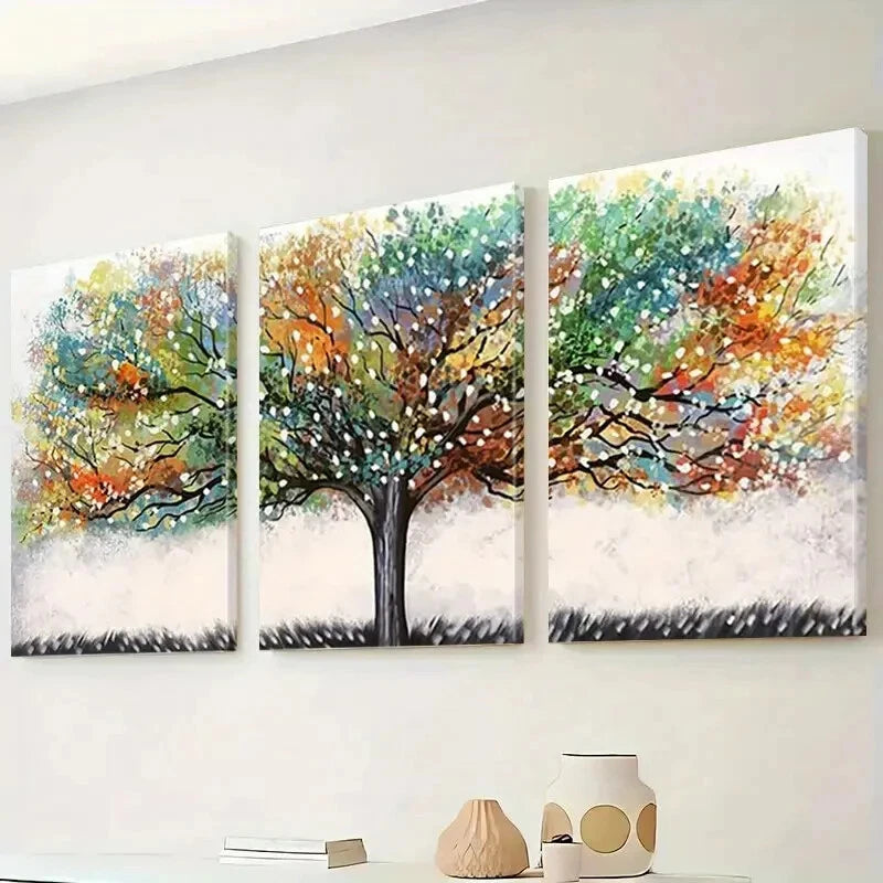 3pcs Modern Colorful Abstract Tree of Life Wall Art Set Canvas Framed 50x70cm - High Quality Print 100% Australian Made Wall Canvas Ready to Hang