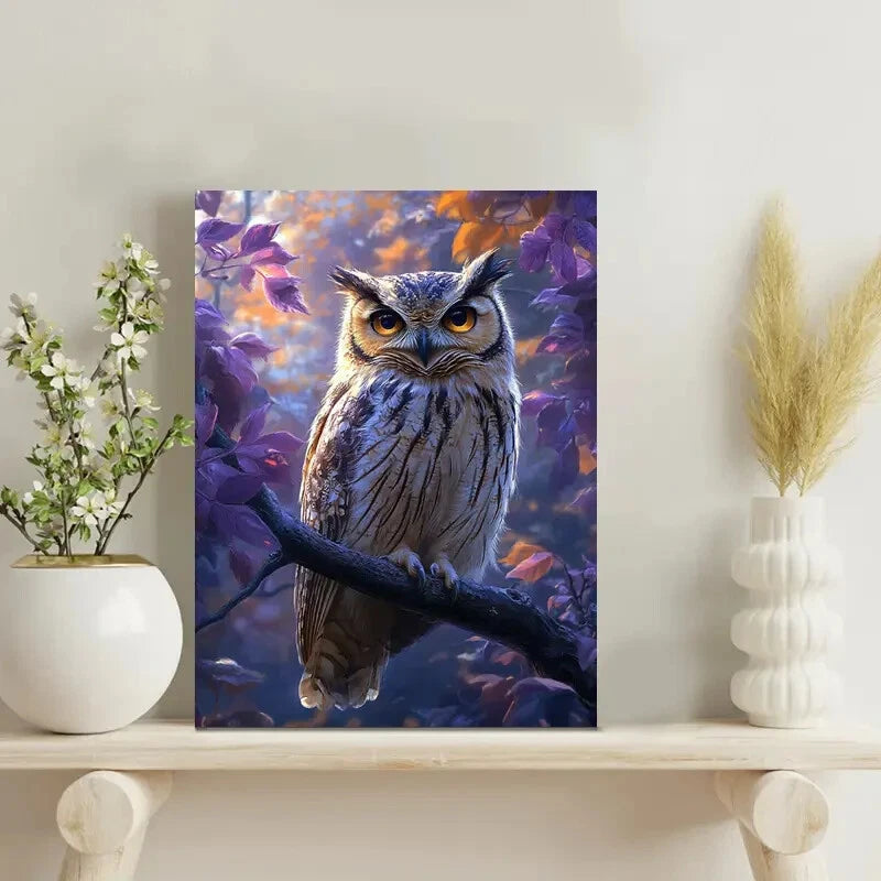 Wise Owl Nature Purple Eyes 40x60cm Metal Print Ready to Hang