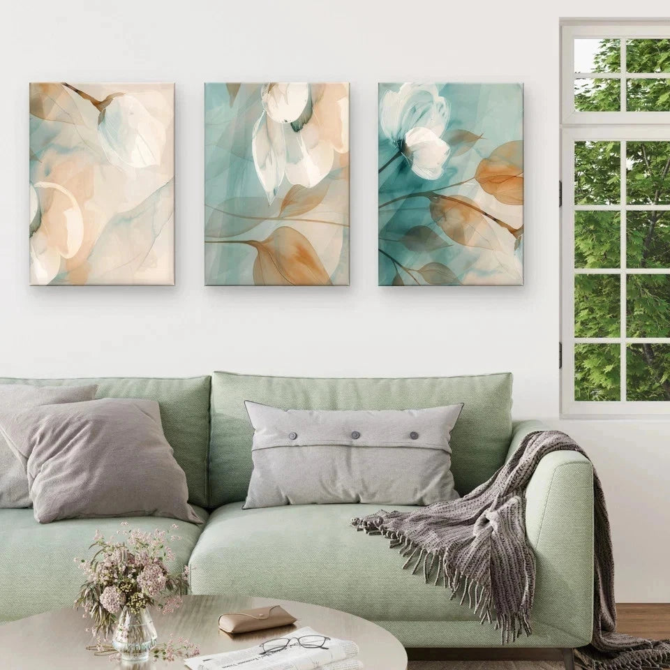 3pcs Modern Ethereal Floral Soft Pattern Wall Art Set Canvas Framed 50x70cm - High Quality Print 100% Australian Made Wall Canvas Ready to Hang