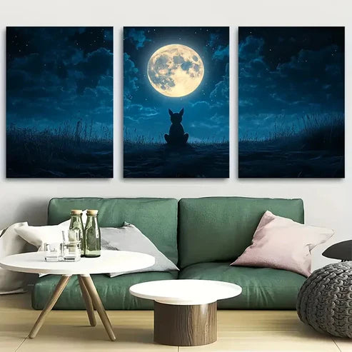 3pcs Chupacabra Under Full Moon Wall Art Set Canvas Unframed - High Quality Print 100% Australian Made Wall Canvas