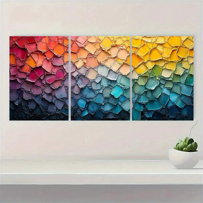 3pcs Vibrant Abstract Modern Mosaic Metal Print Ready to Hang Art