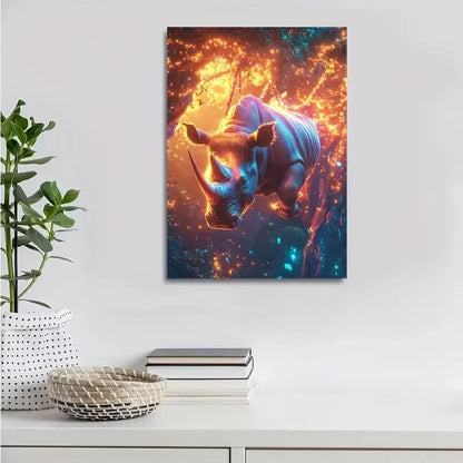 Surreal Rhino Swing Neon Glow Painting 40x60cm Metal Print Ready to Hang
