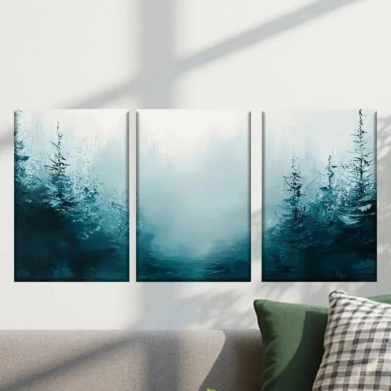 3pcs Forest Scene with Misty Blue Tree Wall Art Set Canvas Framed 40x60cm - High Quality Print 100% Australian Made Wall Canvas Ready to Hang