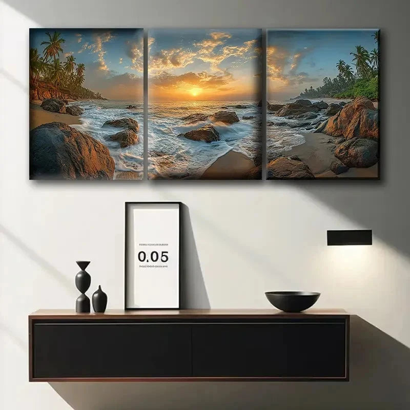 3pcs Beach Scene Sunset Nature Scenery Metal Print Ready to Hang Art