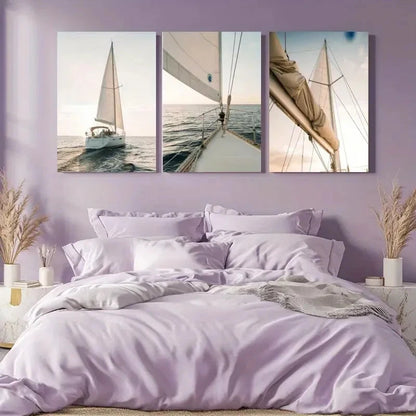 3pcs Sailboat Ocean Sails Painting Metal Print Ready to Hang Art