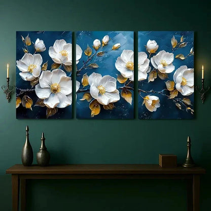 3pcs Elegant White Magnolia Floral Wall Art Set Canvas Framed 40x60cm - High Quality Print 100% Australian Made Wall Canvas Ready to Hang