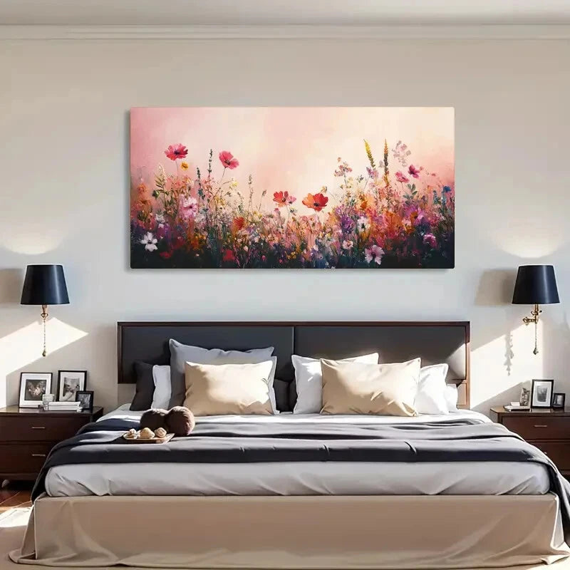 Deco Floral Silhouette Flowers Wall Art Canvas Office Home Room Framed 120x60cm