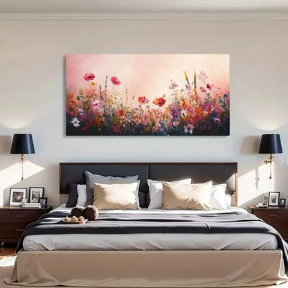 Deco Floral Silhouette Flowers Wall Art Canvas Office Home Room Framed 120x60cm