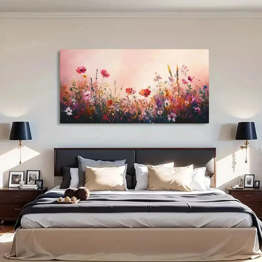 Deco Floral Silhouette Flowers Wall Art Canvas Office Home Room Framed 120x60cm