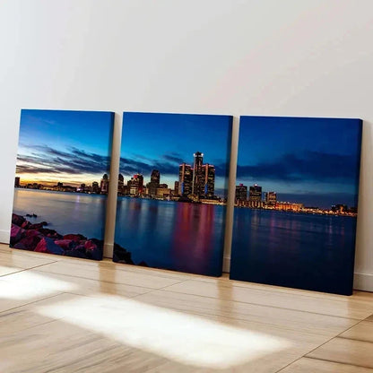 3pcs Modern Cityscape Sunset City Skyline Wall Art Set Canvas Framed 40x60cm - High Quality Print 100% Australian Made Wall Canvas Ready to Hang