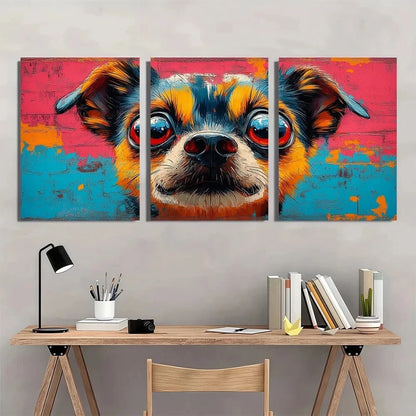 3pcs Vibrant Doodle Playful Dog Metal Print Ready to Hang Art