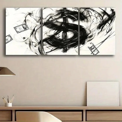3pcs Modern Abstract Dollar Symbol and Money Metal Print Ready to Hang Art