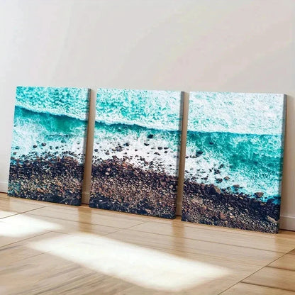 3pcs Ocean Waves Beach Nature Landscape Wall Art Set Canvas Framed 40x60cm - High Quality Print 100% Australian Made Wall Canvas Ready to Hang