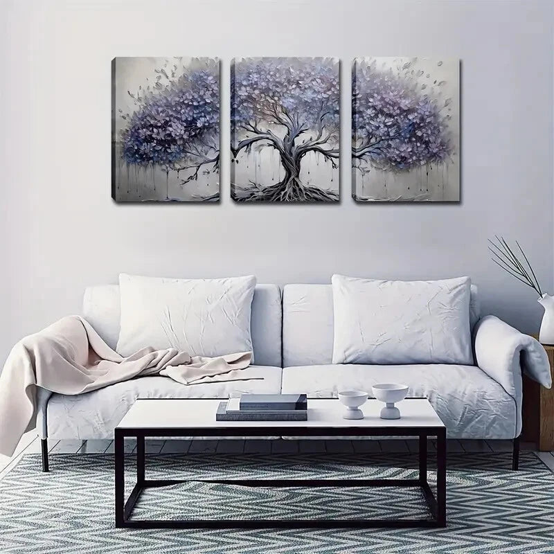 3pcs Blue-Purple Tree Design Abstract Perfect Wall Art Set Canvas Framed 40x60cm - High Quality Print 100% Australian Made Wall Canvas Ready to Hang