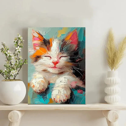 Sleeping Kitten with Orange Ears, Soft Pastel Colors 40x60cm Metal Print Ready to Hang