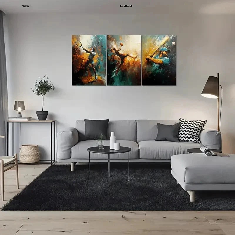 3pcs Tennis Basketball Baseball Paintings Metal Print Ready to Hang Art