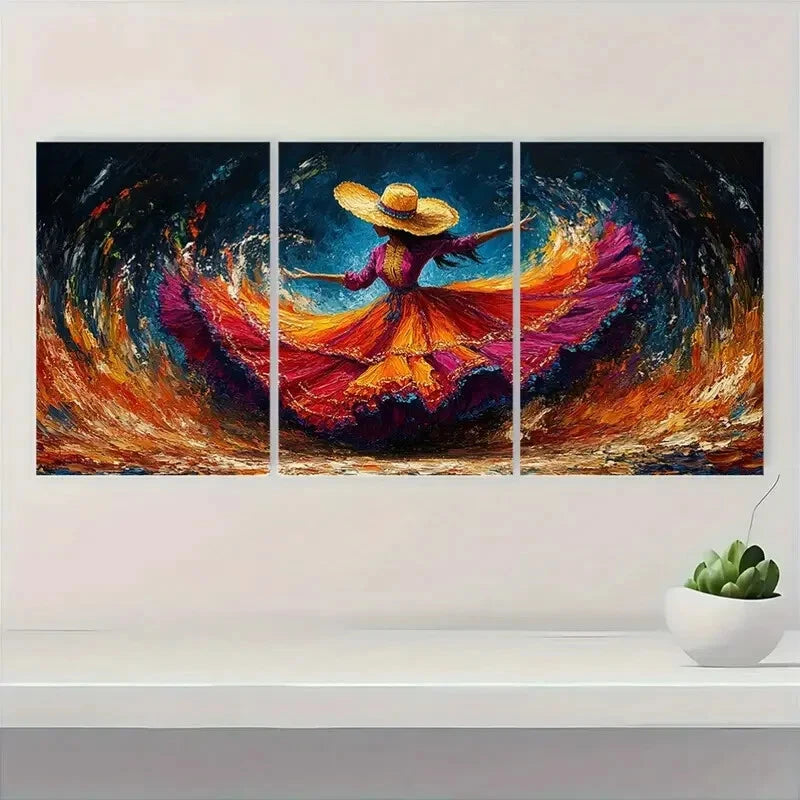 3pcs Vibrant Mexican Folk Dancer Metal Print Ready to Hang Art