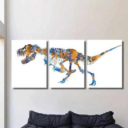 3pcs Vibrant Blue & Orange Tyrannosaurus Metal Print Ready to Hang Art