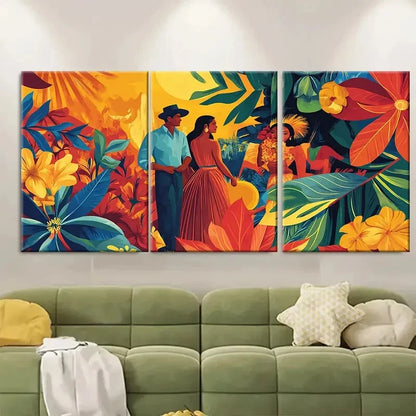 3pcs Colorful Floral & Cultural Scenes Metal Print Ready to Hang Art