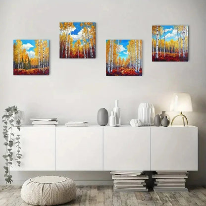 4pcsAutumn Landscape with Vibrant Fall Colors,Wall Art Canvas Framed