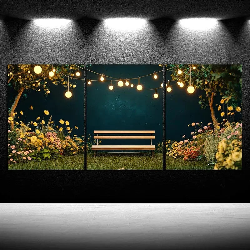 3pcs Featuring a Comfortable Garden Metal Print Ready to Hang Art