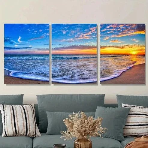 3pcs Beach Sunset Ocean With Dramatic Sky Wall Art Set Canvas Unframed - High Quality Print 100% Australian Made Wall Canvas