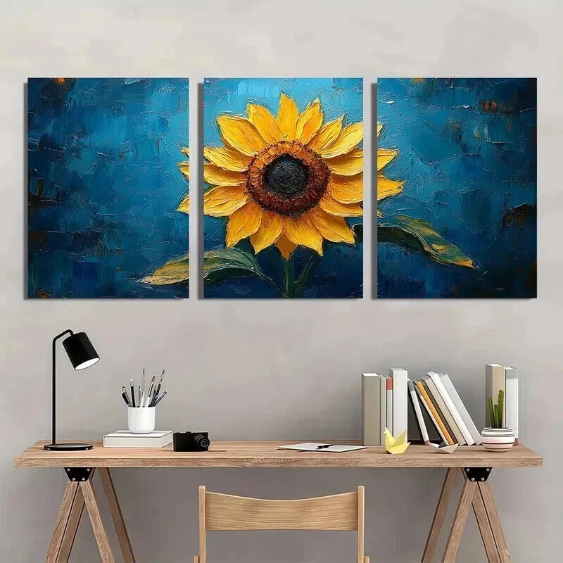 3pcs Van Gogh Sunflower with Blue Background Wall Art Set Canvas Framed 40x60cm - High Quality Print 100% Australian Made Wall Canvas Ready to Hang