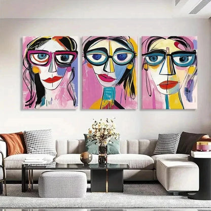 3pcs Colorful Faces Glasses Geometric Perfect Wall Art Set Canvas Framed 40x60cm - High Quality Print 100% Australian Made Wall Canvas Ready to Hang