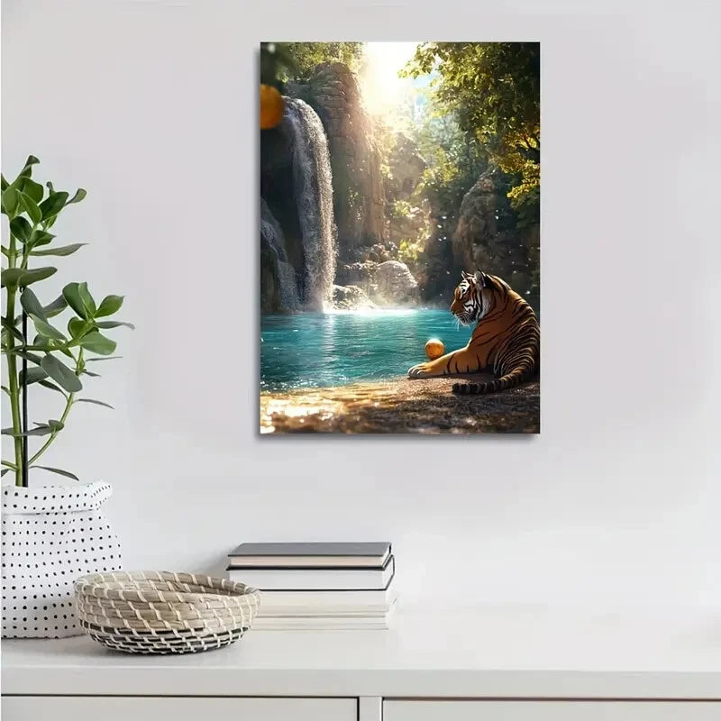 Dreamlike Tiger Playing With Ball by Crystal Painting 40x60cm Metal Print Ready to Hang