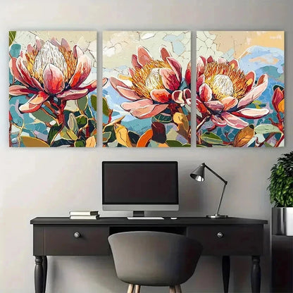 3pcs Botanical Décor Floral Travel Perfect Wall Art Canvas Framed 60x90cm