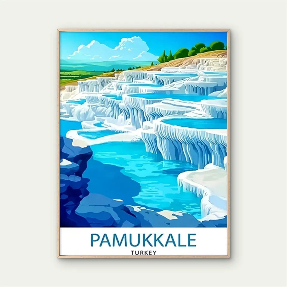 The White Travertine Terraces Of Turkey Travel Poster Print Wall Art